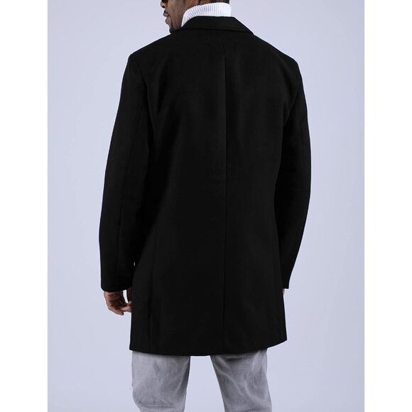 Men's Black Wool Blend Pea Coat Notched Collar  Breasted Winter Trench Coat - Picture 4 of 9